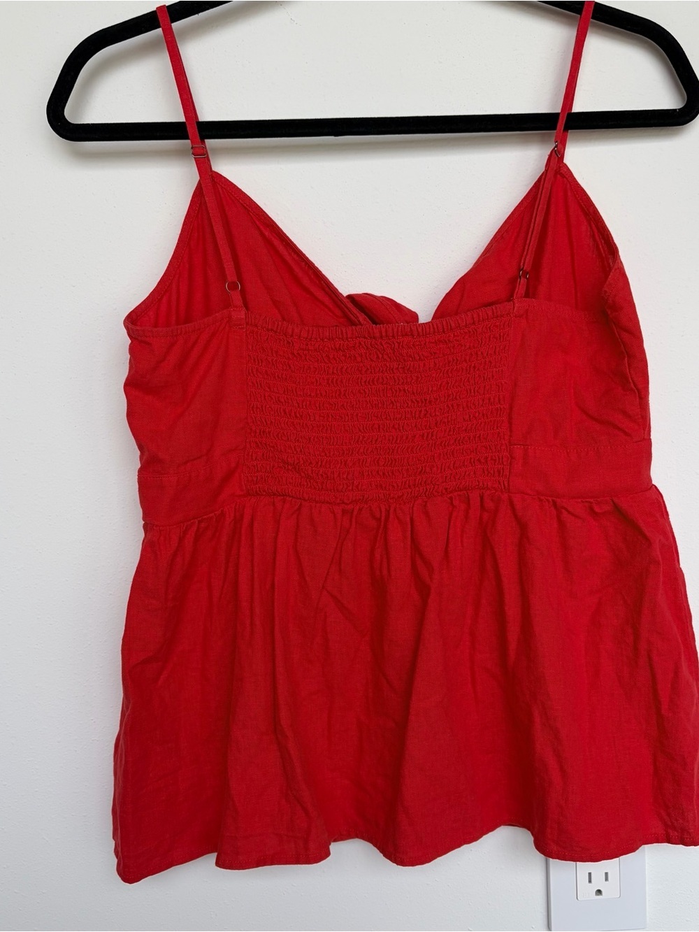 LOFT Red Linen Blend Tie-Front Bow Smocked Back Cami Tank Top Top Size Small - Picture 7 of 7